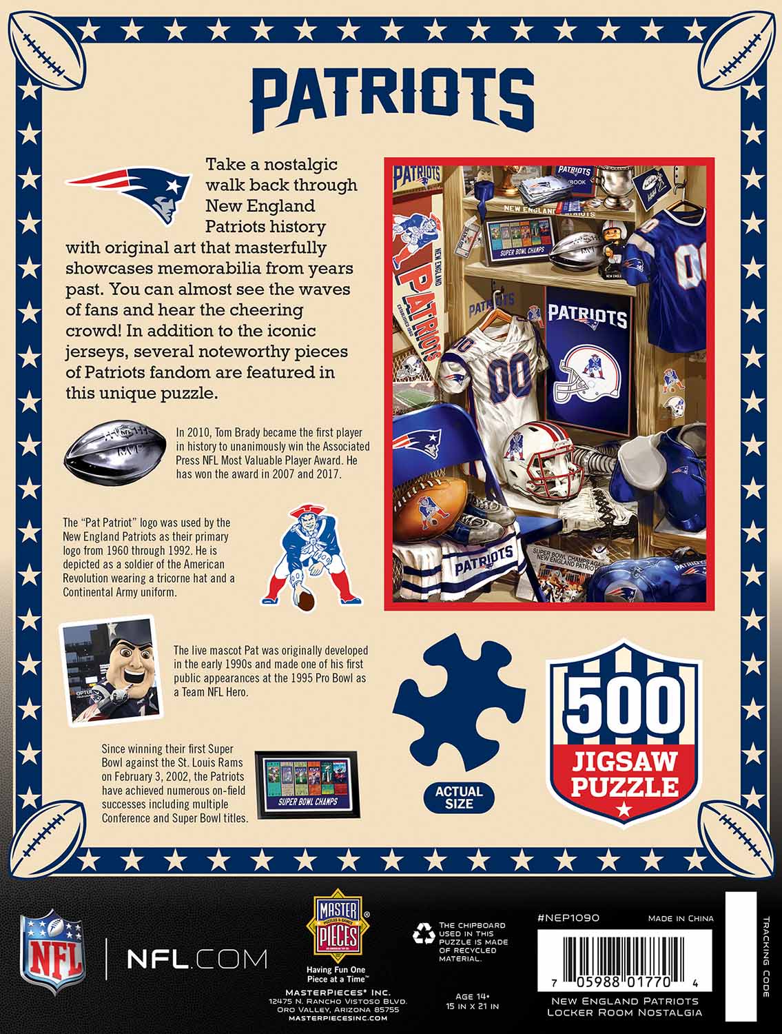 New England Patriots NFL Locker Room , 500 Pieces, MasterPieces ...