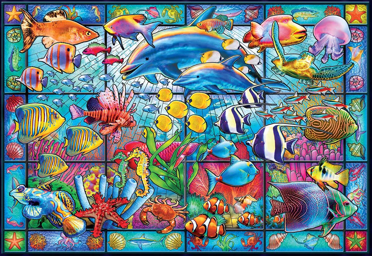 Stained Glass Aquarium Sea Life Jigsaw Puzzle