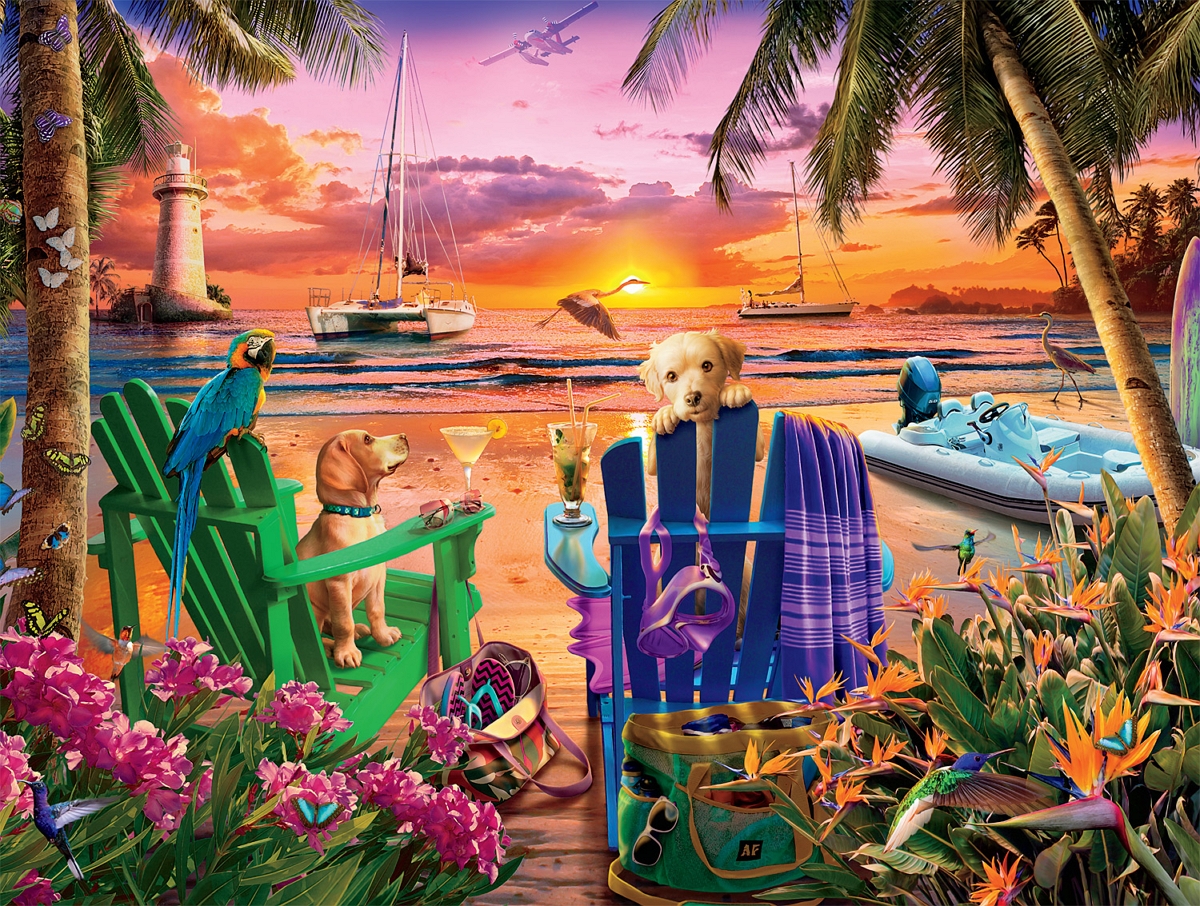 Pooches in Paradise Dogs Jigsaw Puzzle