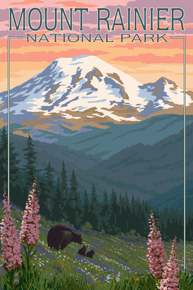 Mount Rainier National Park, Washington, Bear & Spring Flowers Mountain Jigsaw Puzzle