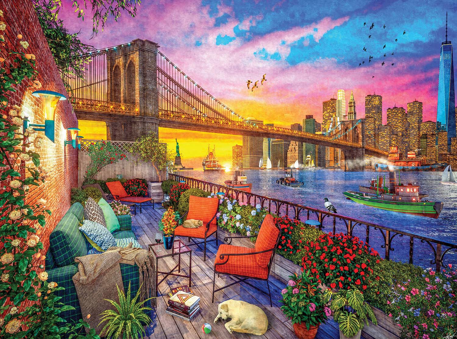 Manhattan Balcony Sunset Landmarks & Monuments Jigsaw Puzzle