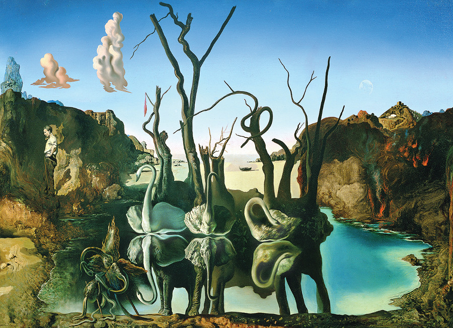 Swans Reflecting Elephants Surrealism Jigsaw Puzzle