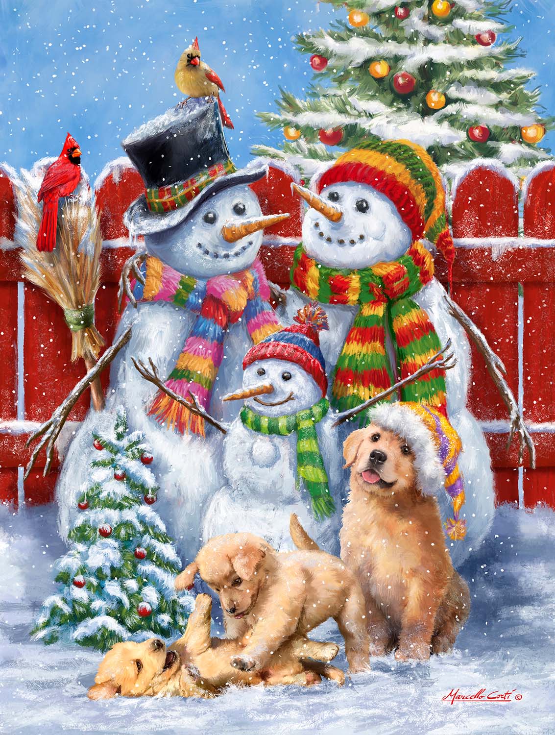 Snow Family Photo Dogs Jigsaw Puzzle