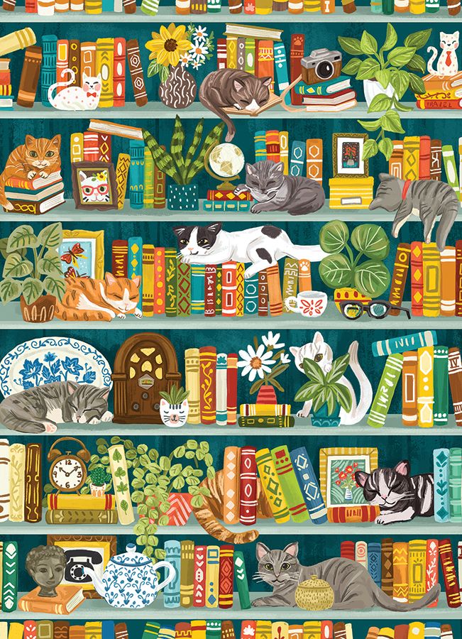 The Purrfect Bookshelf Cats Jigsaw Puzzle
