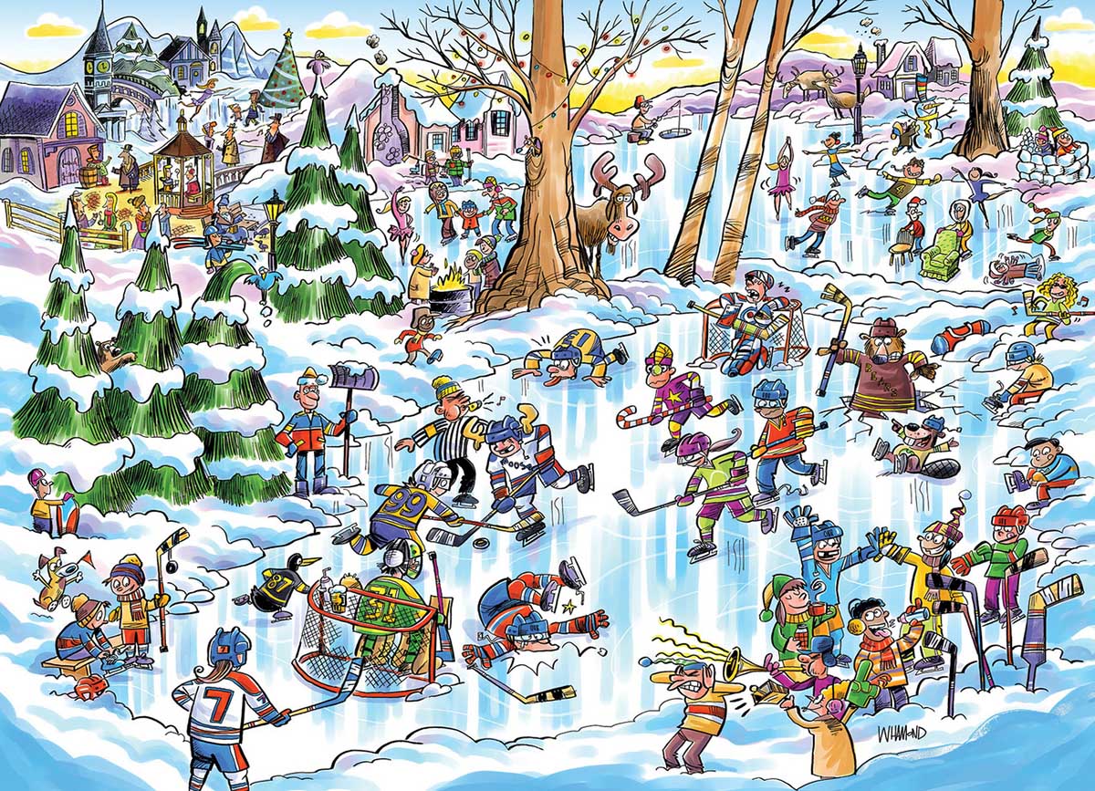 DoodleTown: Hockey Town Winter Jigsaw Puzzle