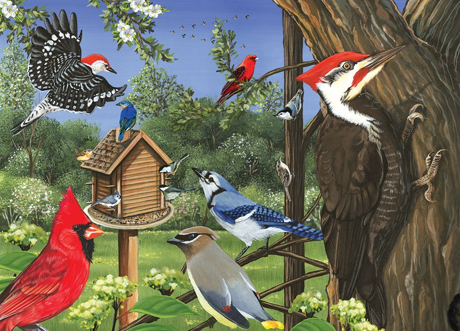 Around The Birdfeeder Birds Jigsaw Puzzle