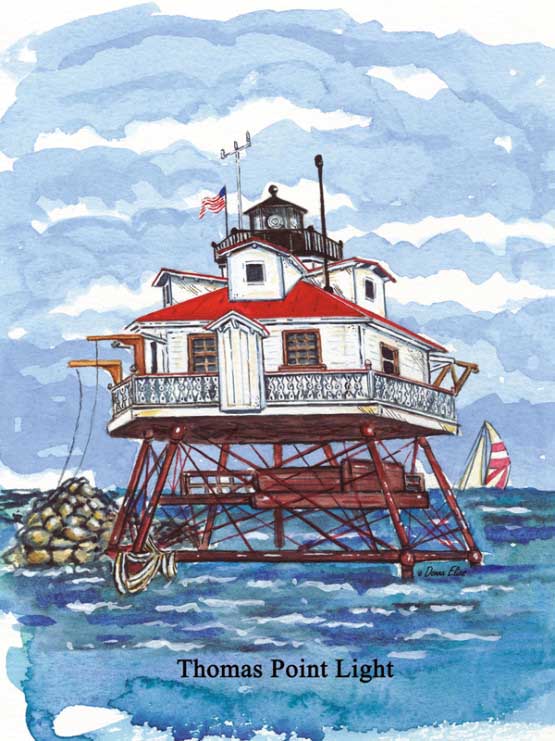 Thomas Point Watercolor Lighthouse Jigsaw Puzzle