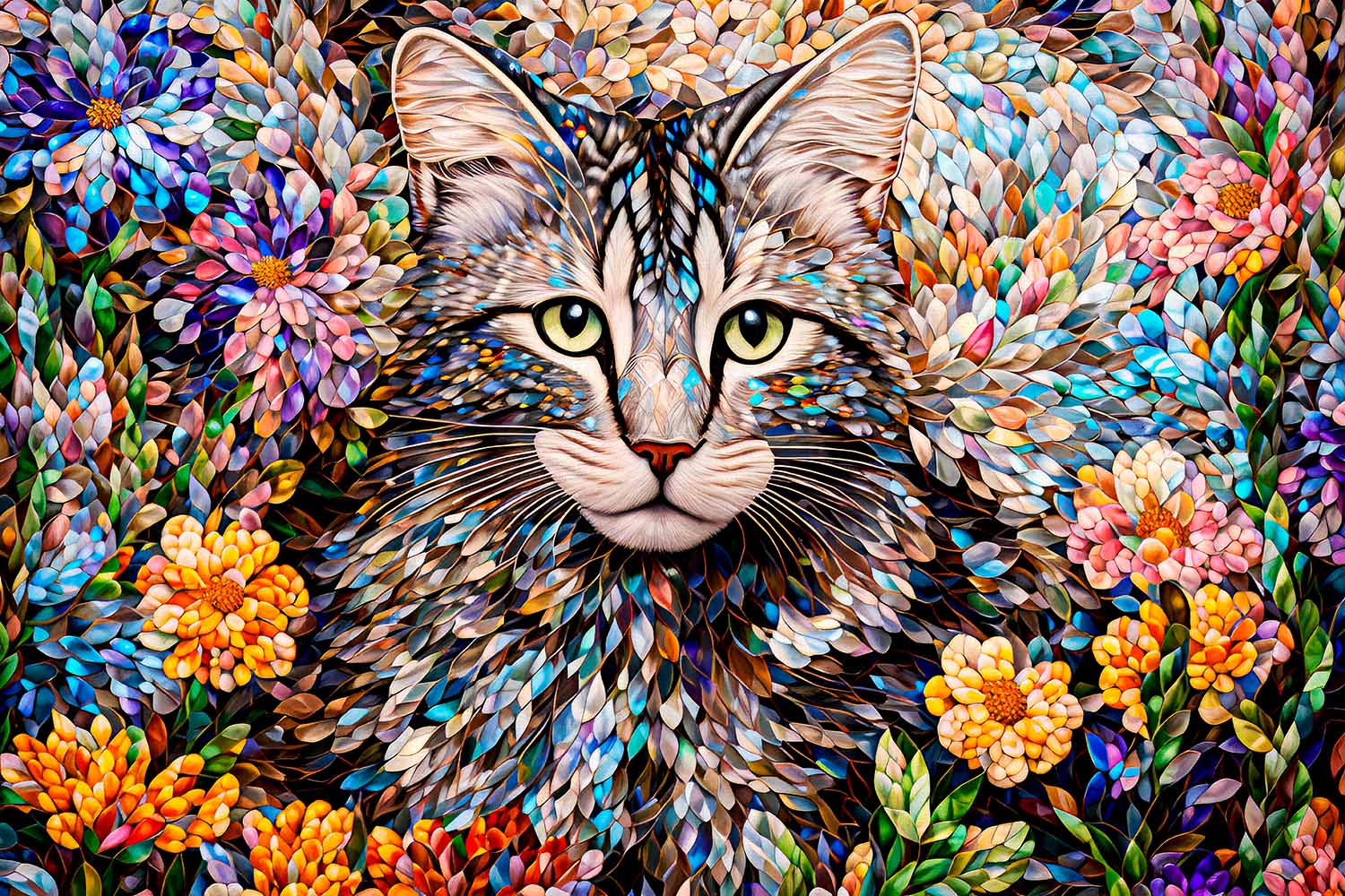 Tinker in the Flower Garden Cats Jigsaw Puzzle