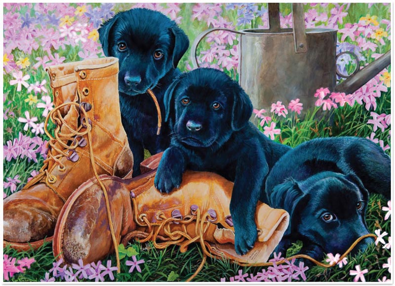 Trouble in the Garden Dogs Jigsaw Puzzle