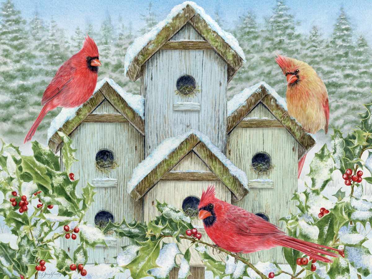 Cardinal Birdhouse Birds Jigsaw Puzzle