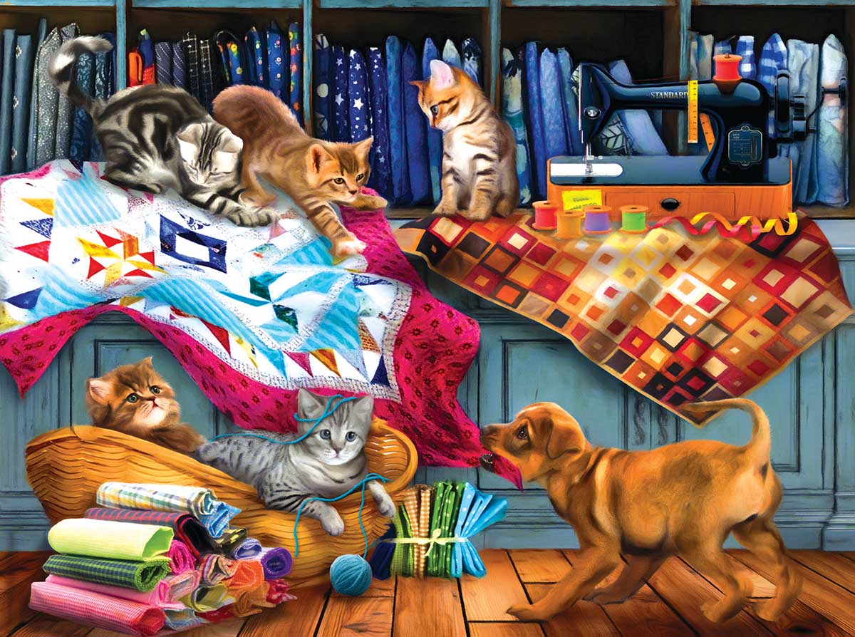 Quilting Room Mischief Cats Jigsaw Puzzle