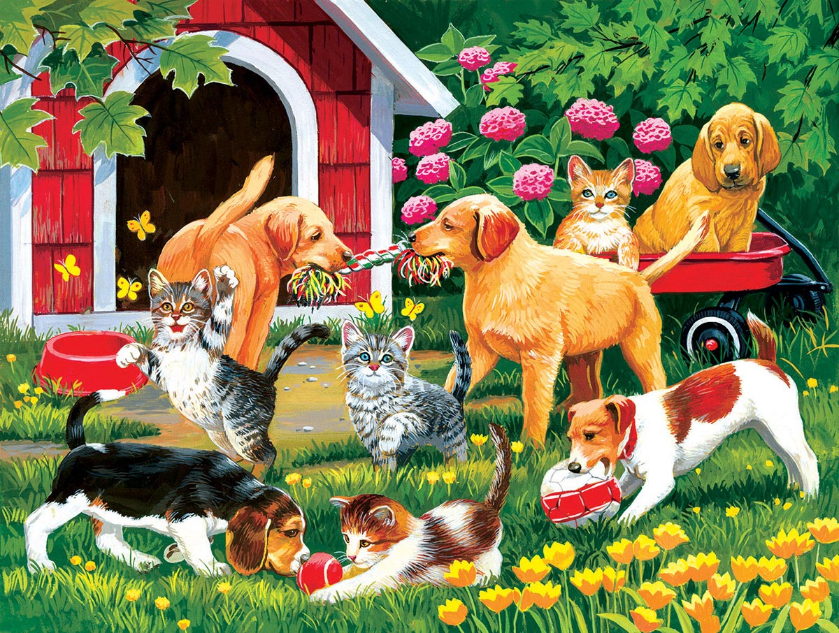 Cute Dogs in Garden 300 Large Piece Jigsaw Puzzle