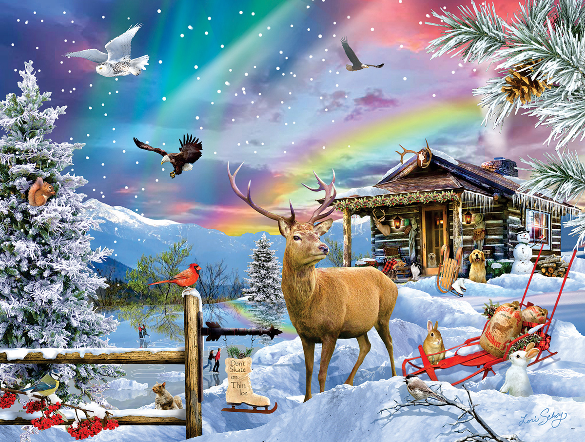 Winter In The Mountains Forest Animal Jigsaw Puzzle