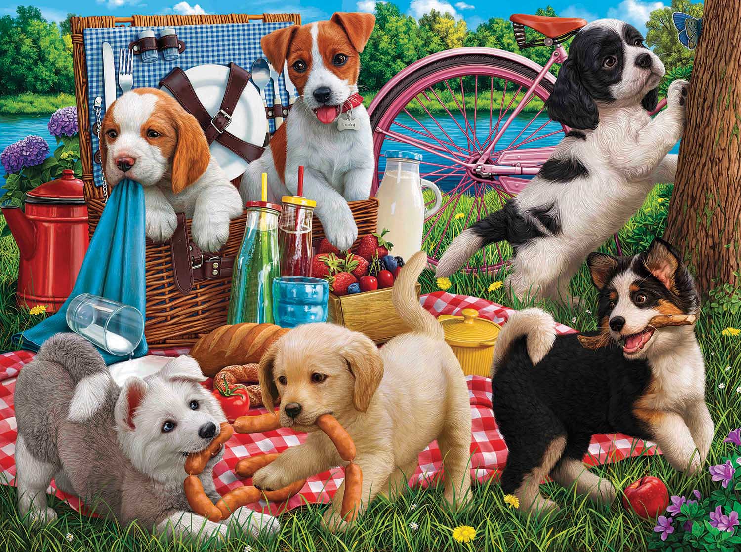 Puppies on a Picnic Dogs Jigsaw Puzzle