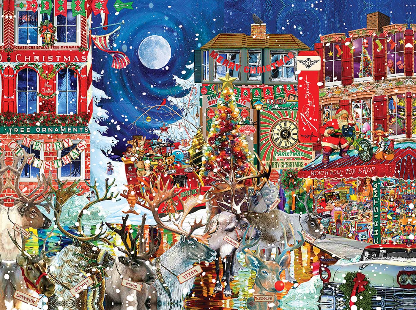 Christmas Collage 1000 Piece Puzzle Old Fashioned Santa Cards