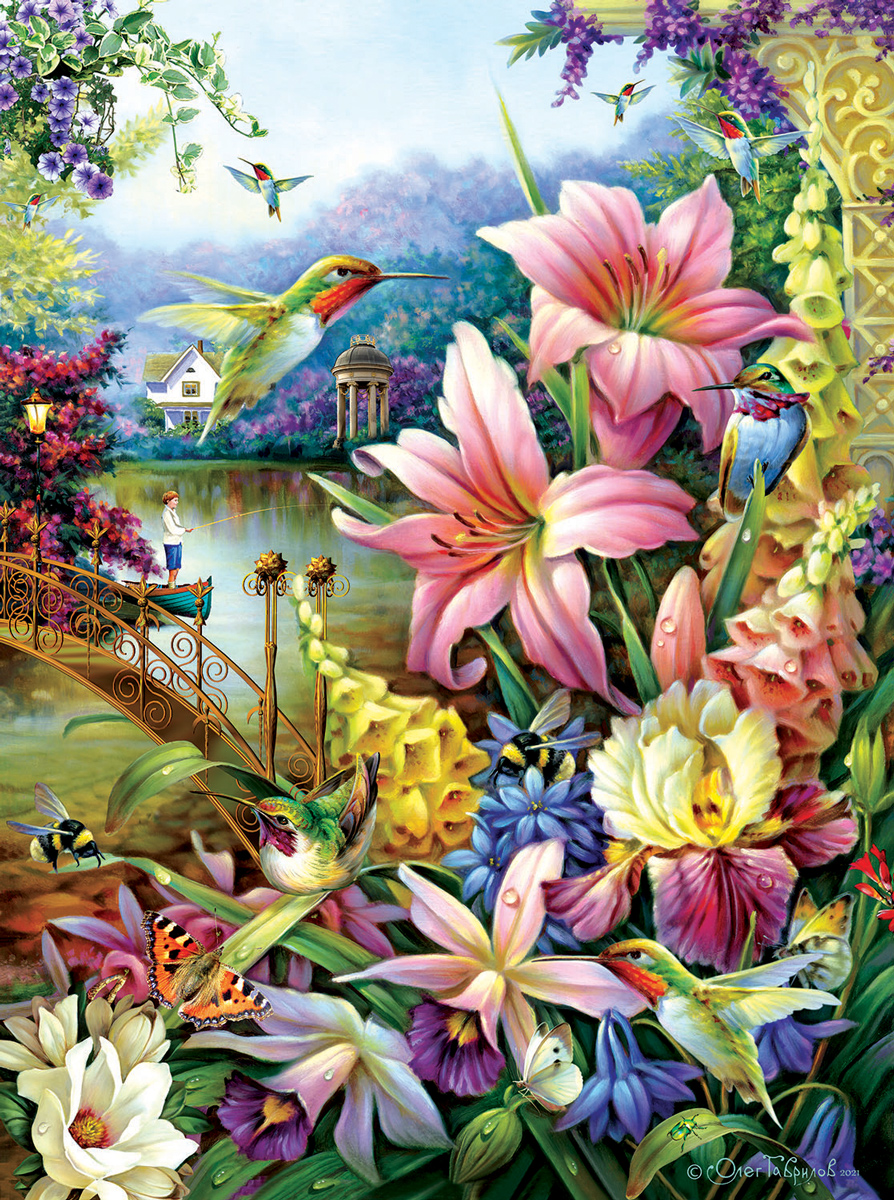 Garden by the River Birds Jigsaw Puzzle