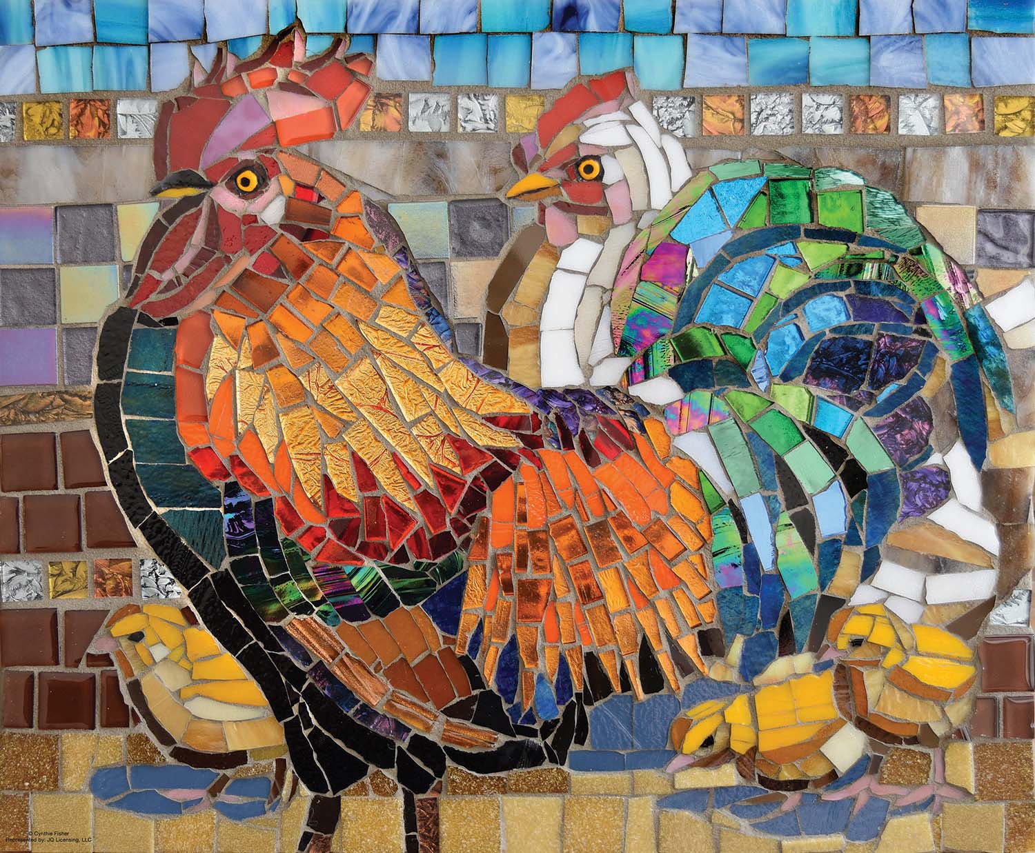 Stained Glass Chickens Birds Jigsaw Puzzle