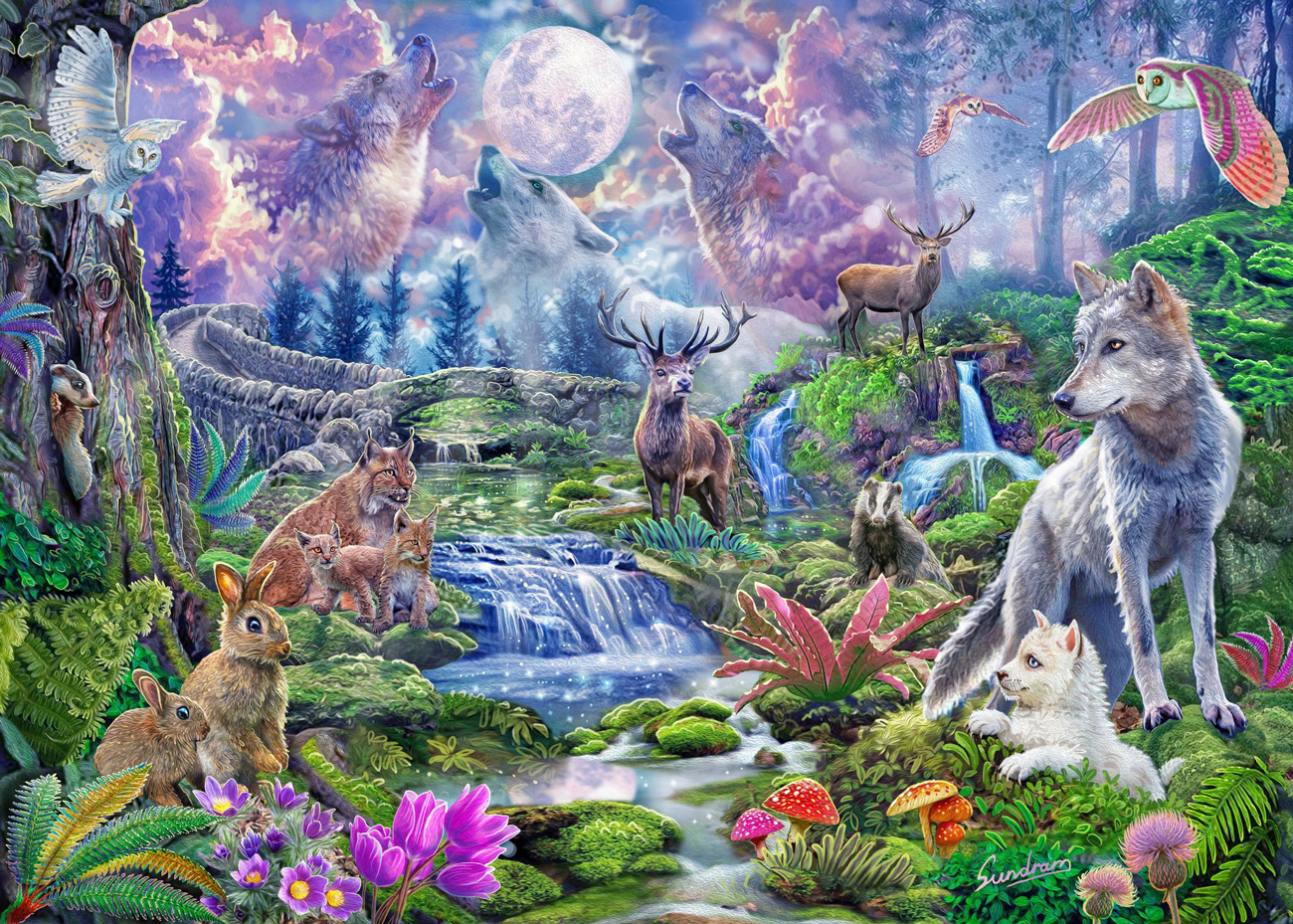 Moonlit Wild Forest Animal Jigsaw Puzzle
