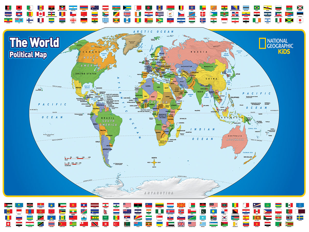 world map with countries labeled for kids