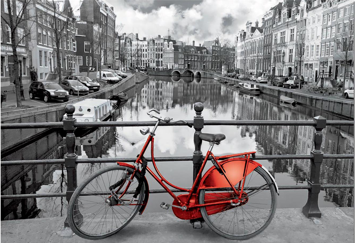 Educa 1000 Piece Puzzle Amsterdam Red Bicycle Black and White New Sealed