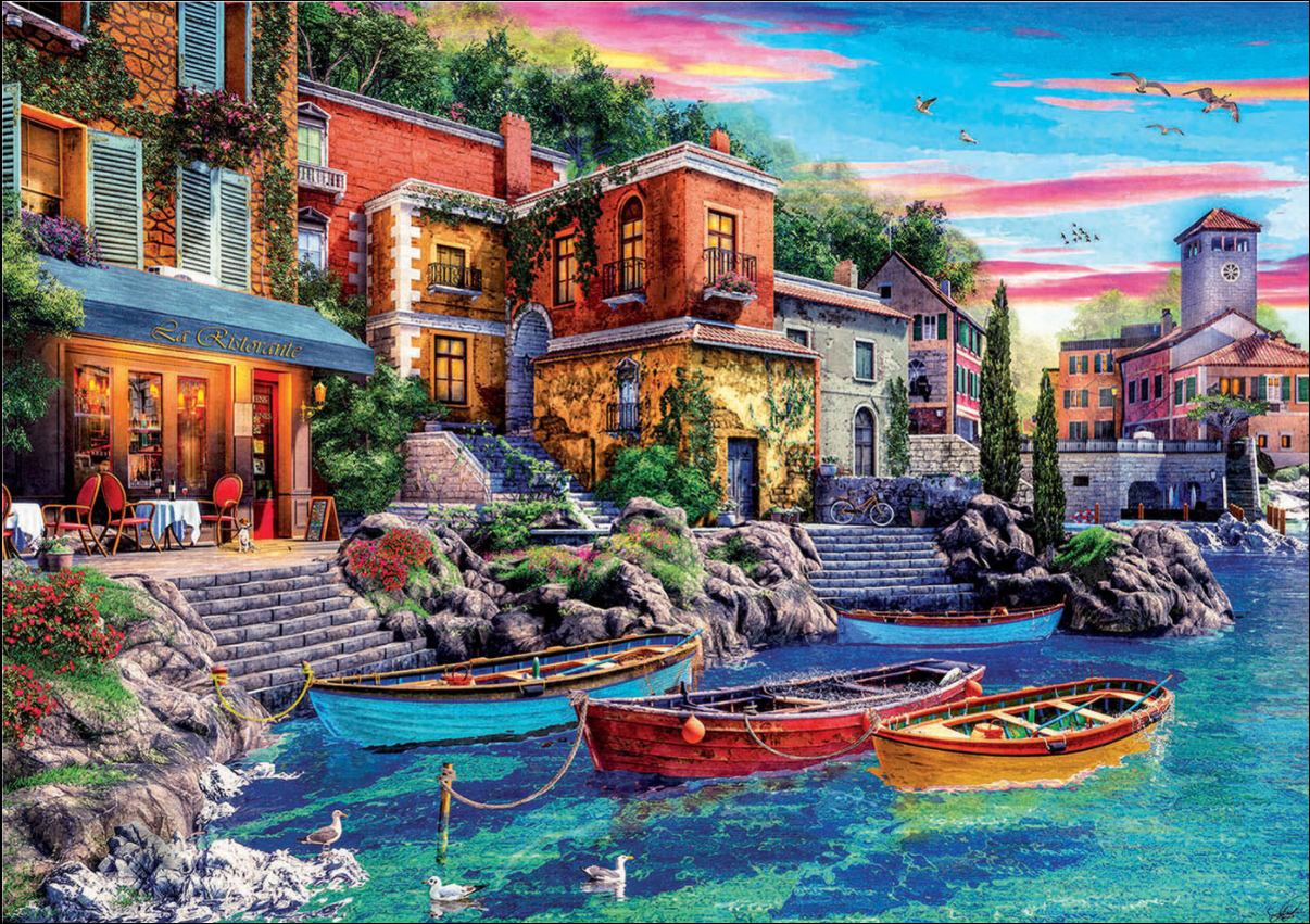 Sunset In Como Boat Jigsaw Puzzle