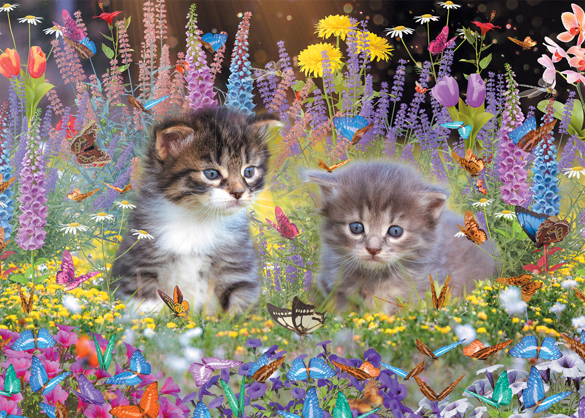 Kittens and Butterflies Cats Jigsaw Puzzle