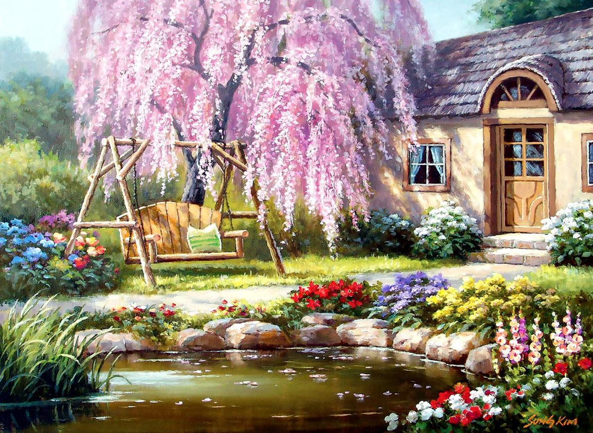 Cherry Blossom Cottage, 1000 Pieces, Anatolian | Serious Puzzles