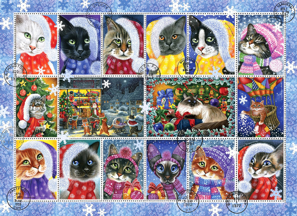 Christmas Cat Stamp Collection Cats Jigsaw Puzzle
