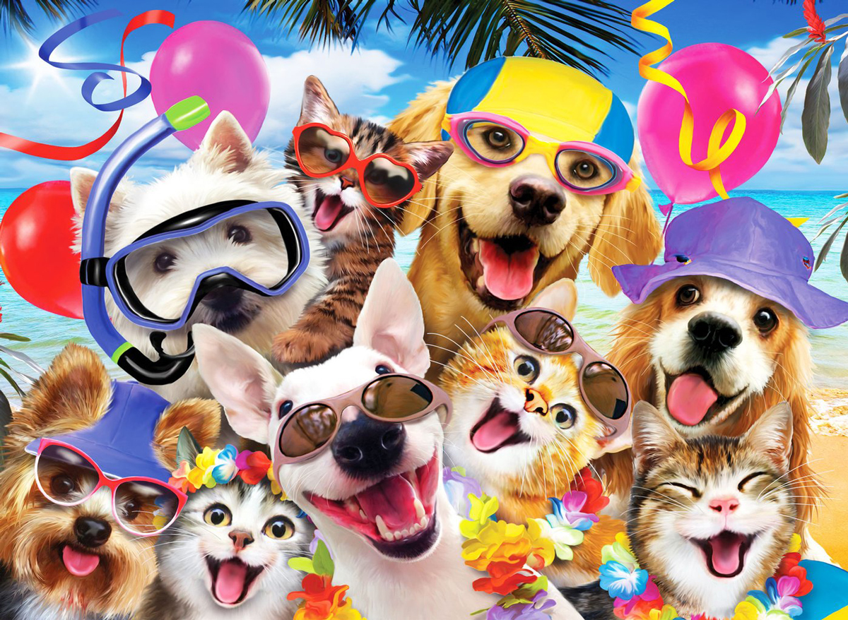 Beach Party Selfie Cats Jigsaw Puzzle