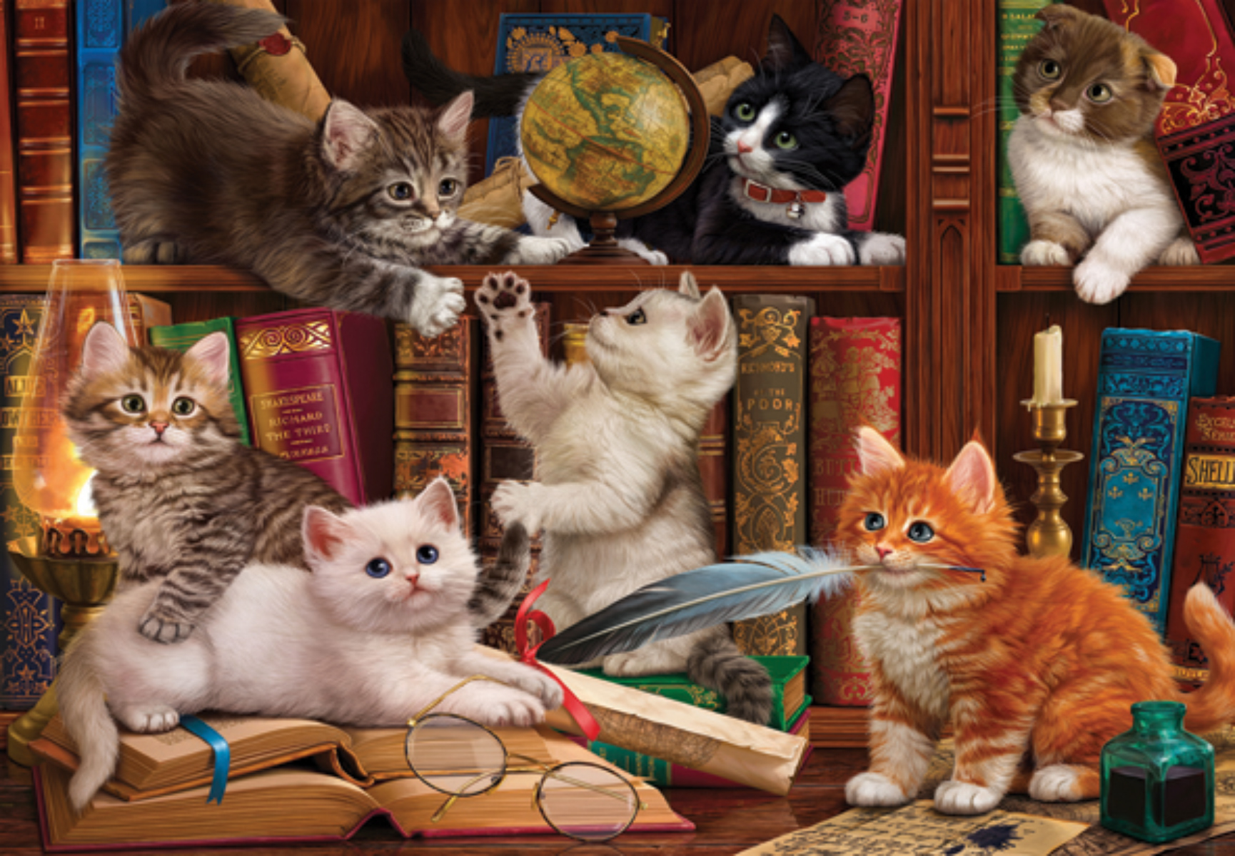 Kittens in the Library Cats Jigsaw Puzzle