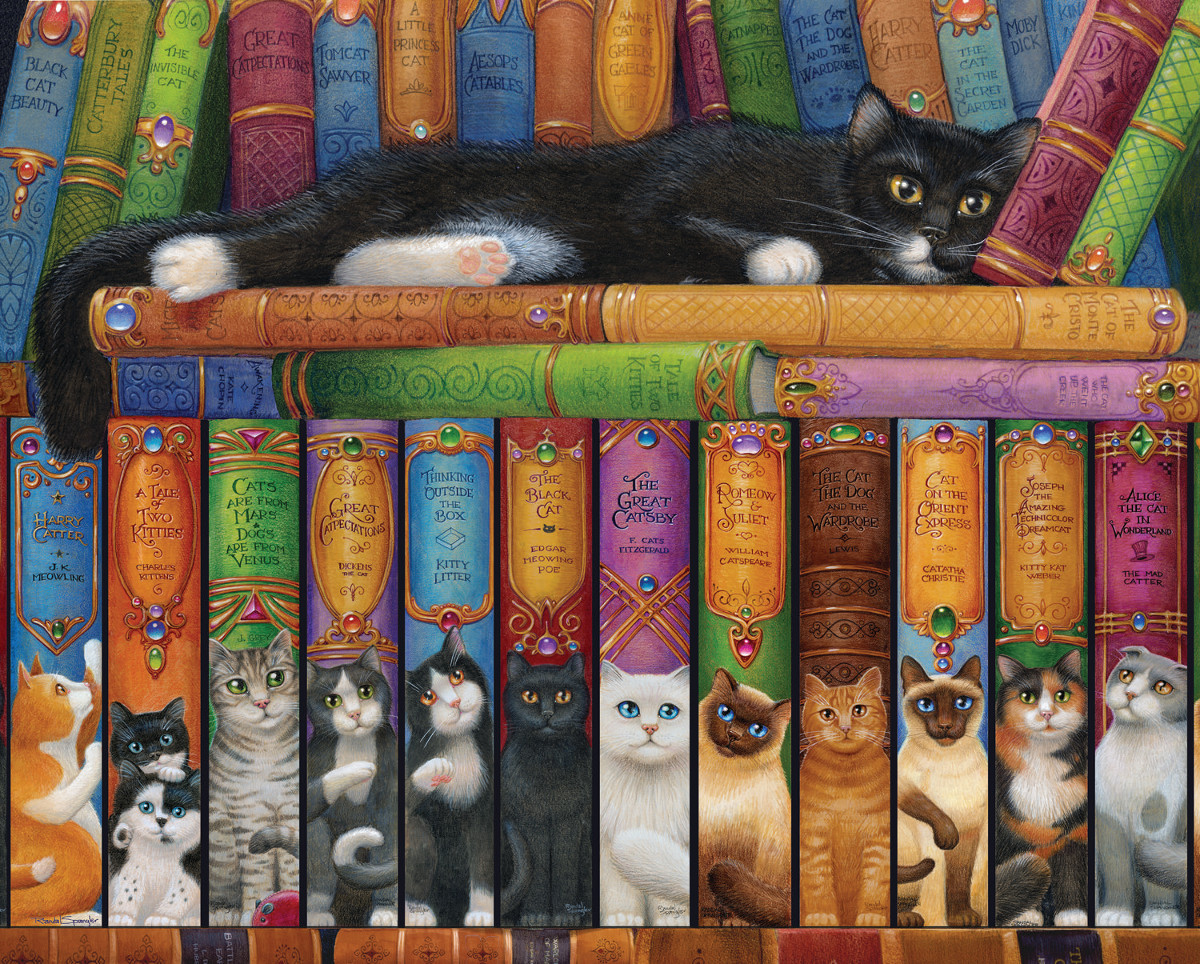 Cat Bookshelf, 1000 Pieces, Vermont Christmas Company