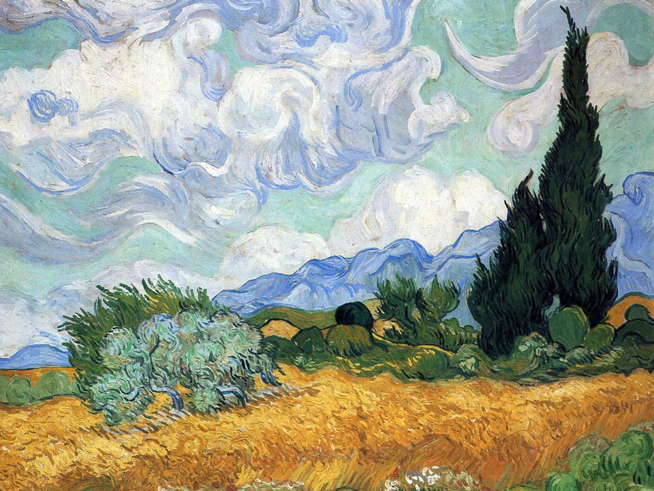 Wheat Field with Cypresses