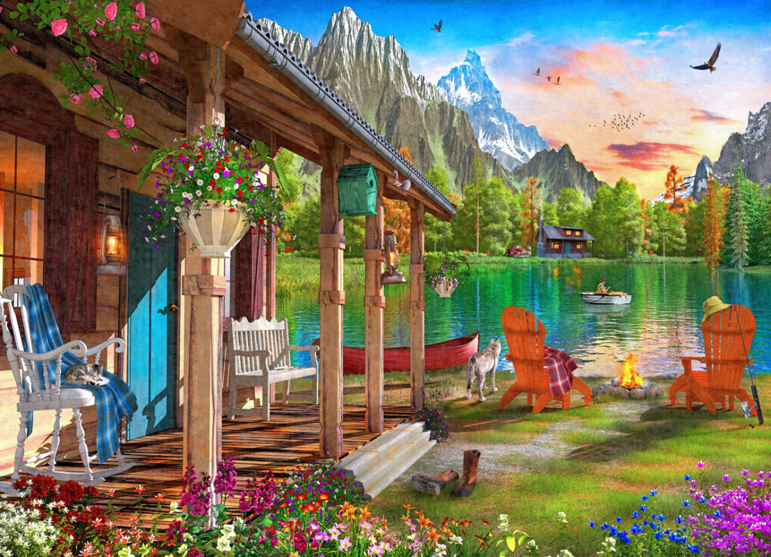 Cabin by the Lake Mountain Jigsaw Puzzle