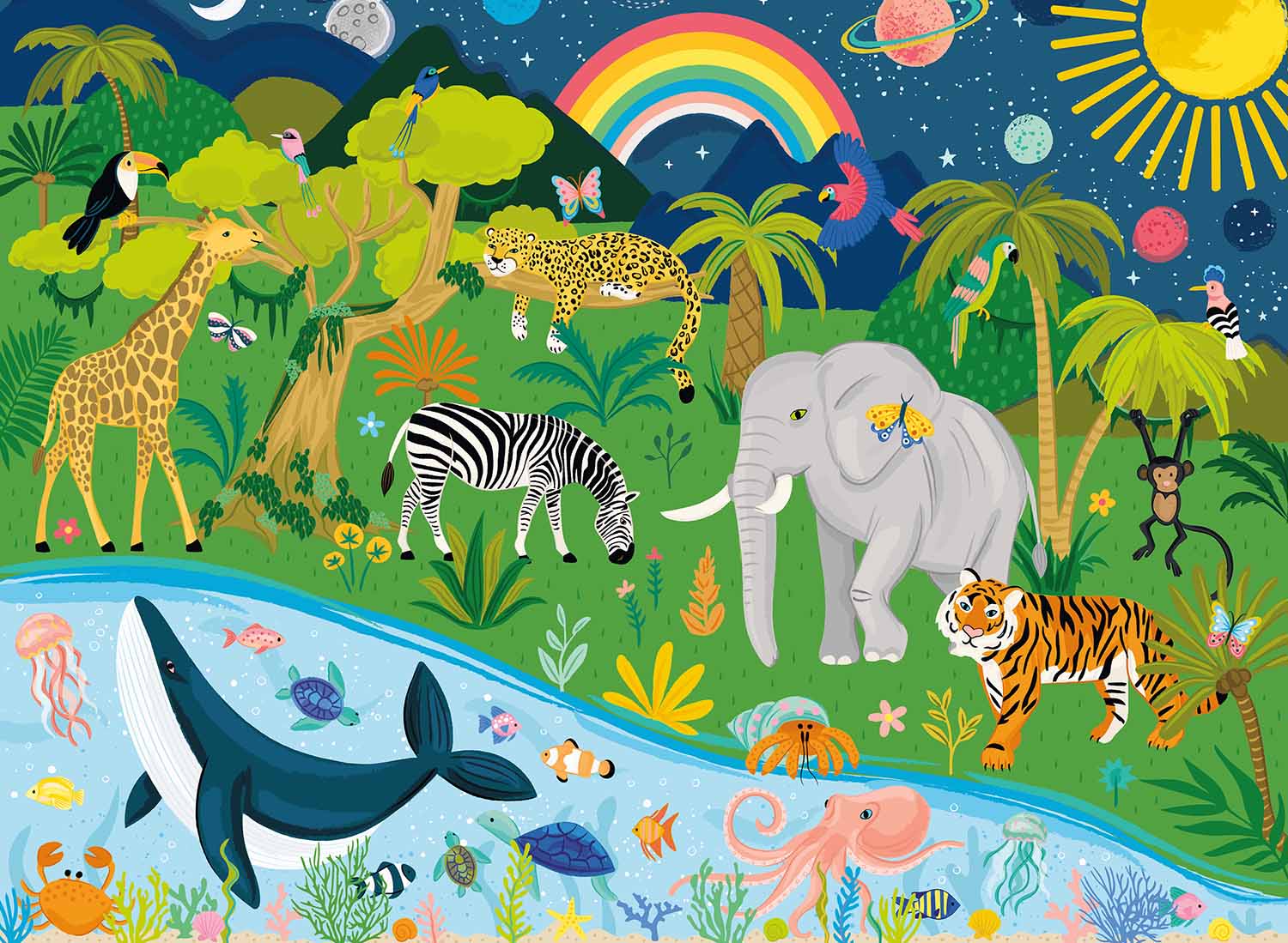 Jungle, Sea & Sky Animals Glow in the Dark Puzzle