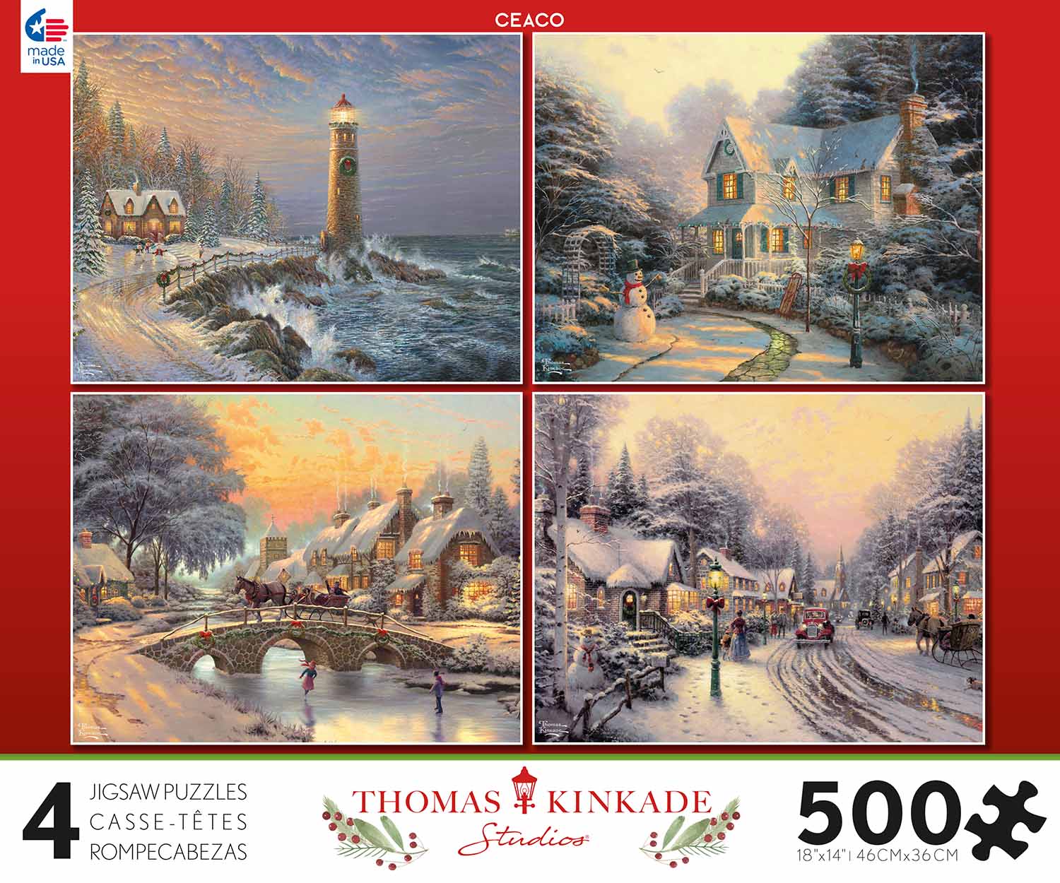 Thomas Kinkade Holiday Collection 4 in 1 MultiPack Winter Jigsaw Puzzle