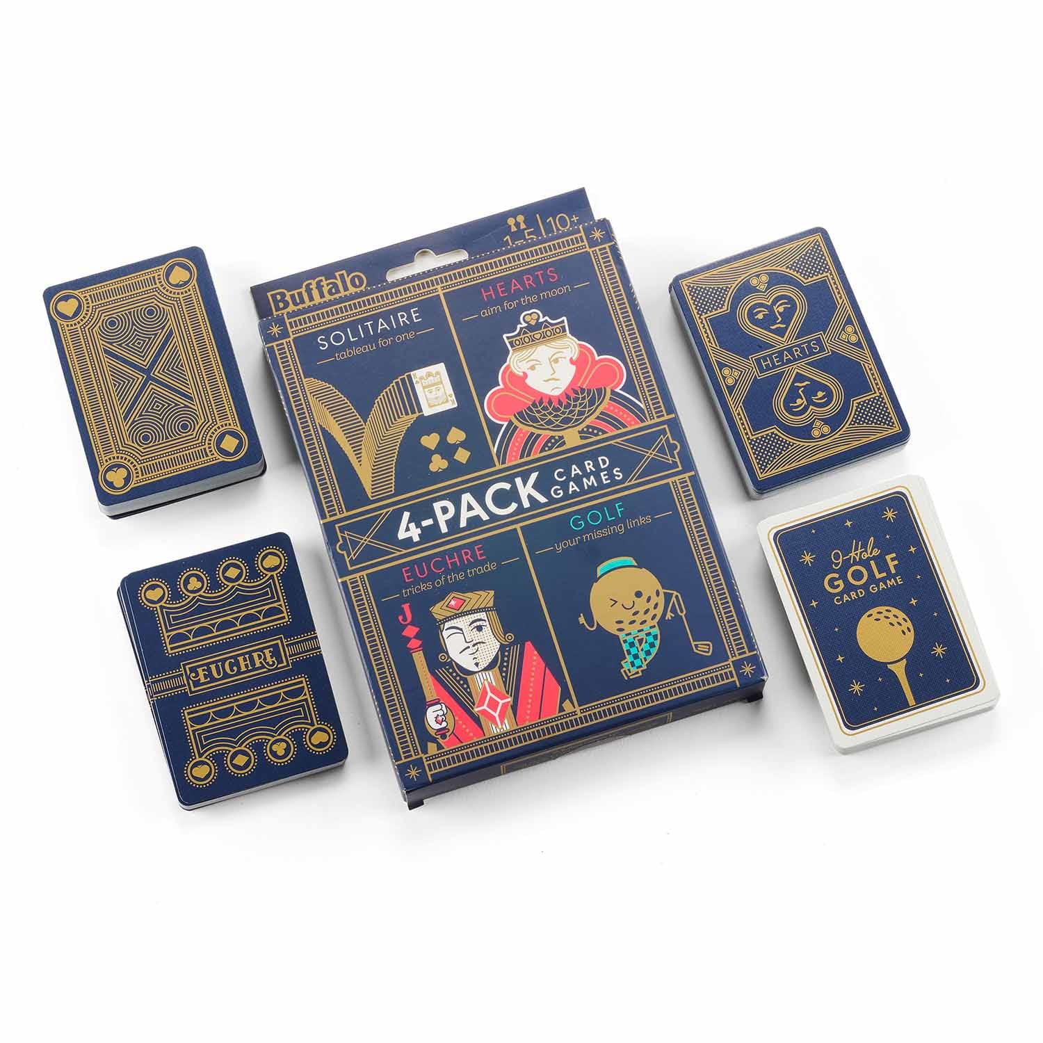 4-Pack of Card Games- Solitaire, Hearts, Euchre, Golf
