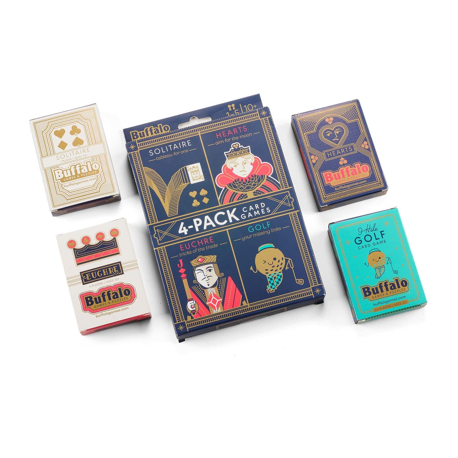 4-Pack of Card Games- Solitaire, Hearts, Euchre, Golf