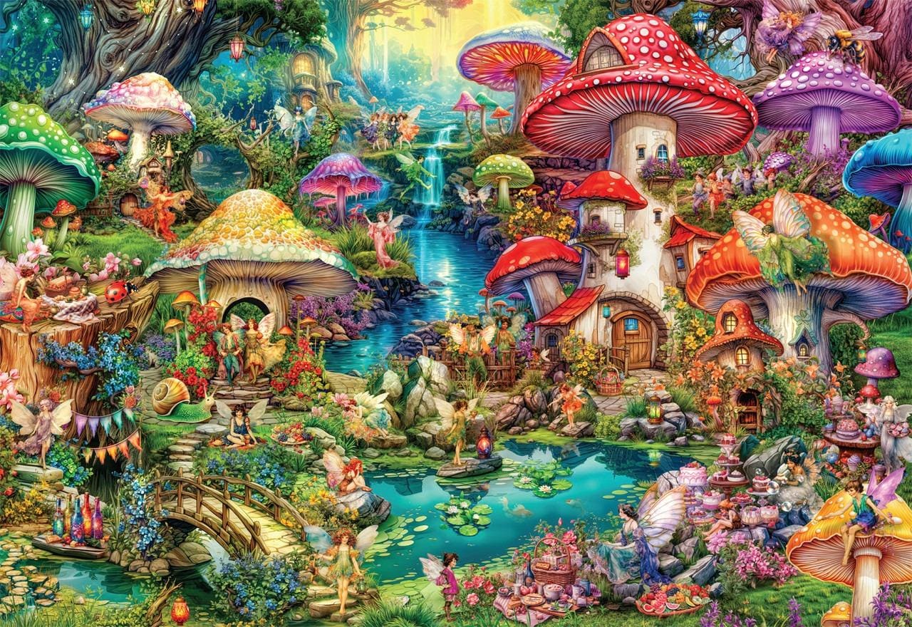 Merry Mushroom Village Picnic Fantasy