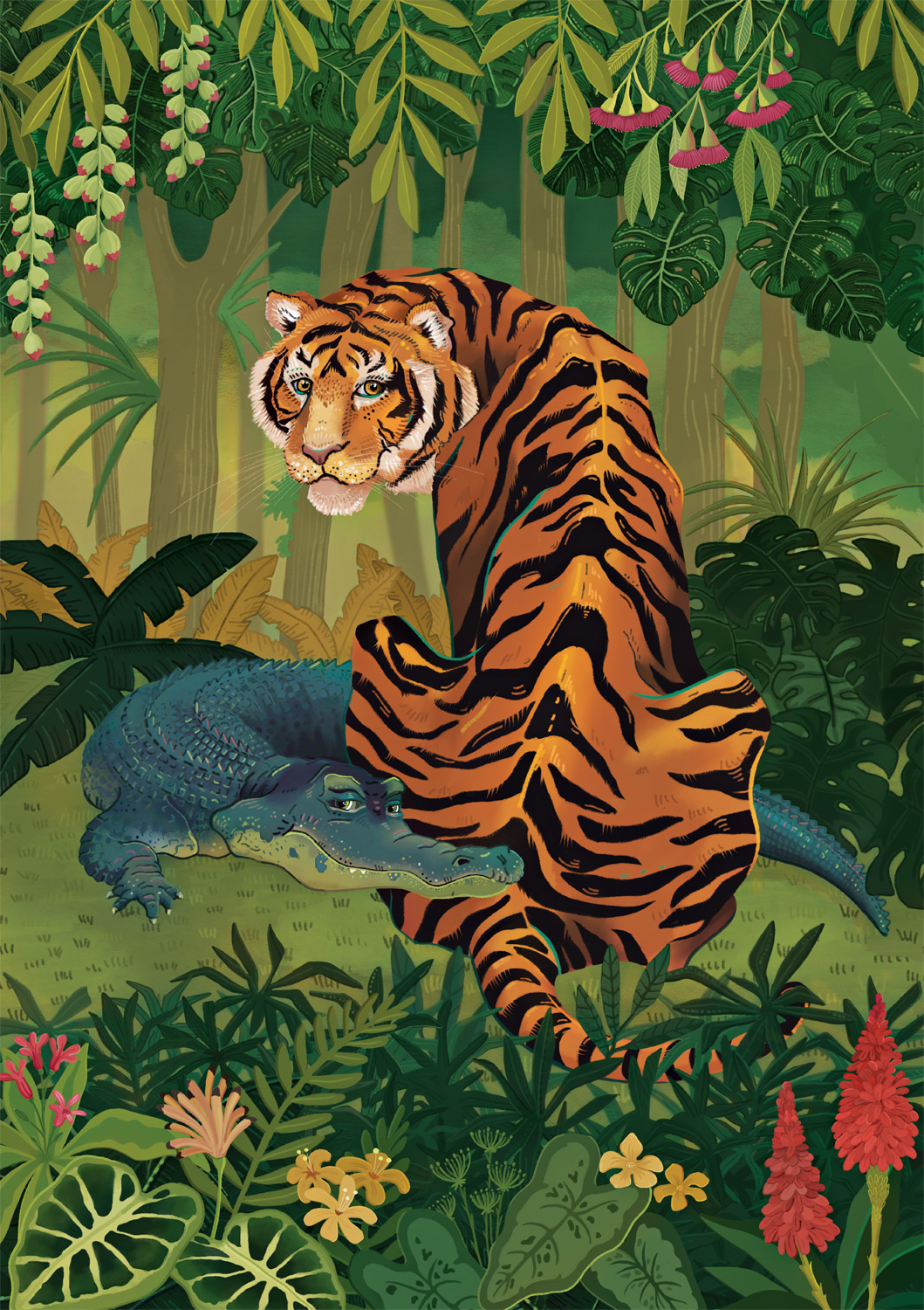 Tiger and Crocodile Jungle Animals Jigsaw Puzzle