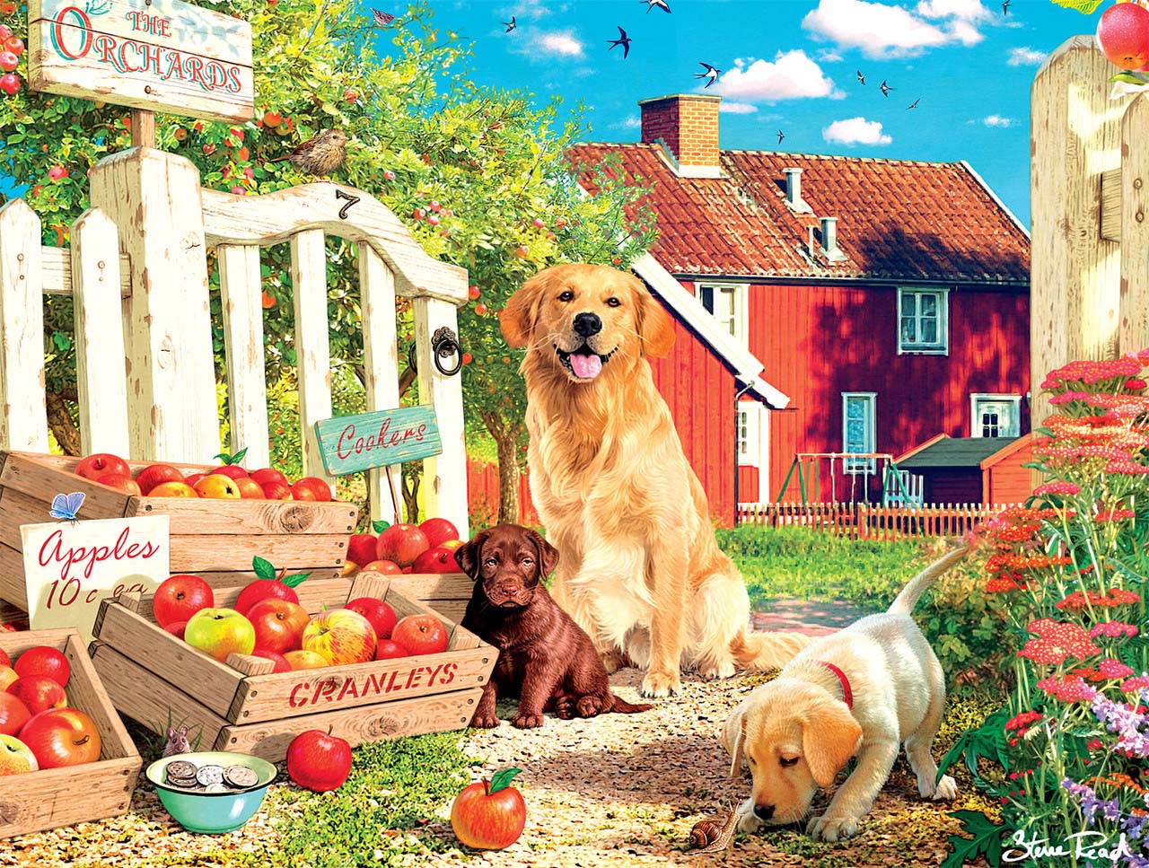 Best Friends in the Orchard Dogs Jigsaw Puzzle
