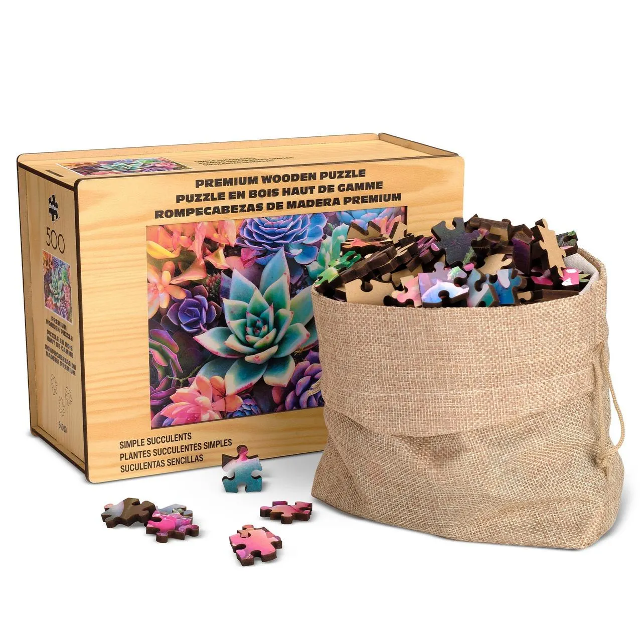 Wood Puzzle: Simple Succulent Flower & Garden