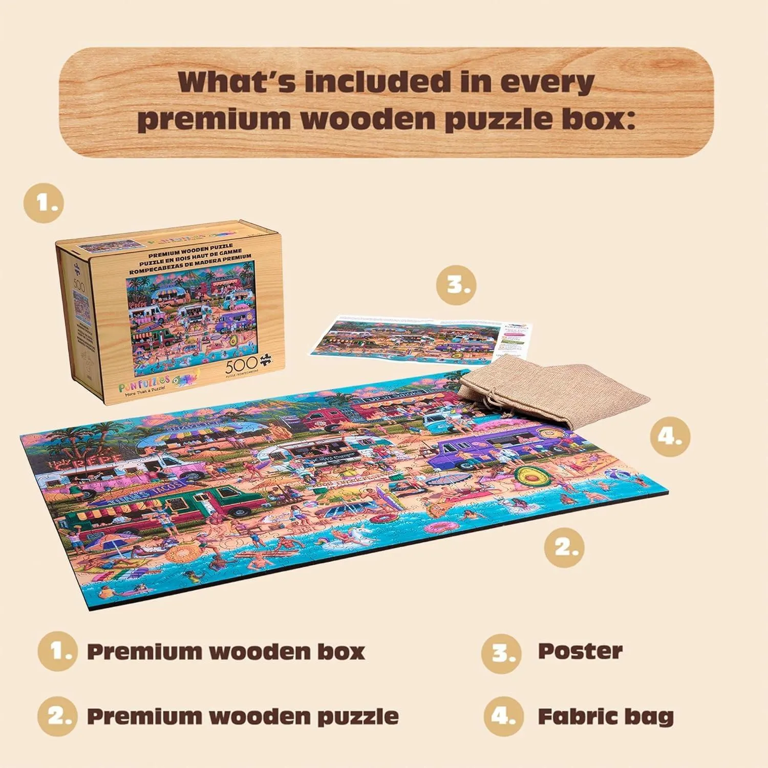 Wood Puzzle: Hawaiian Food Truck Festival - Whimsy Pieces