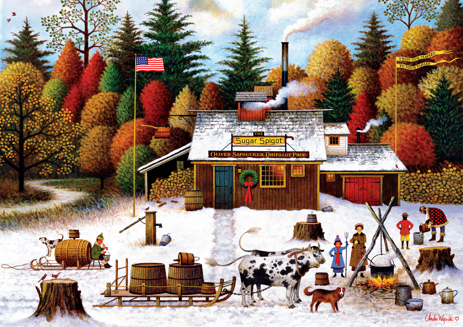 Vermont Maple Tree Tappers Winter Jigsaw Puzzle