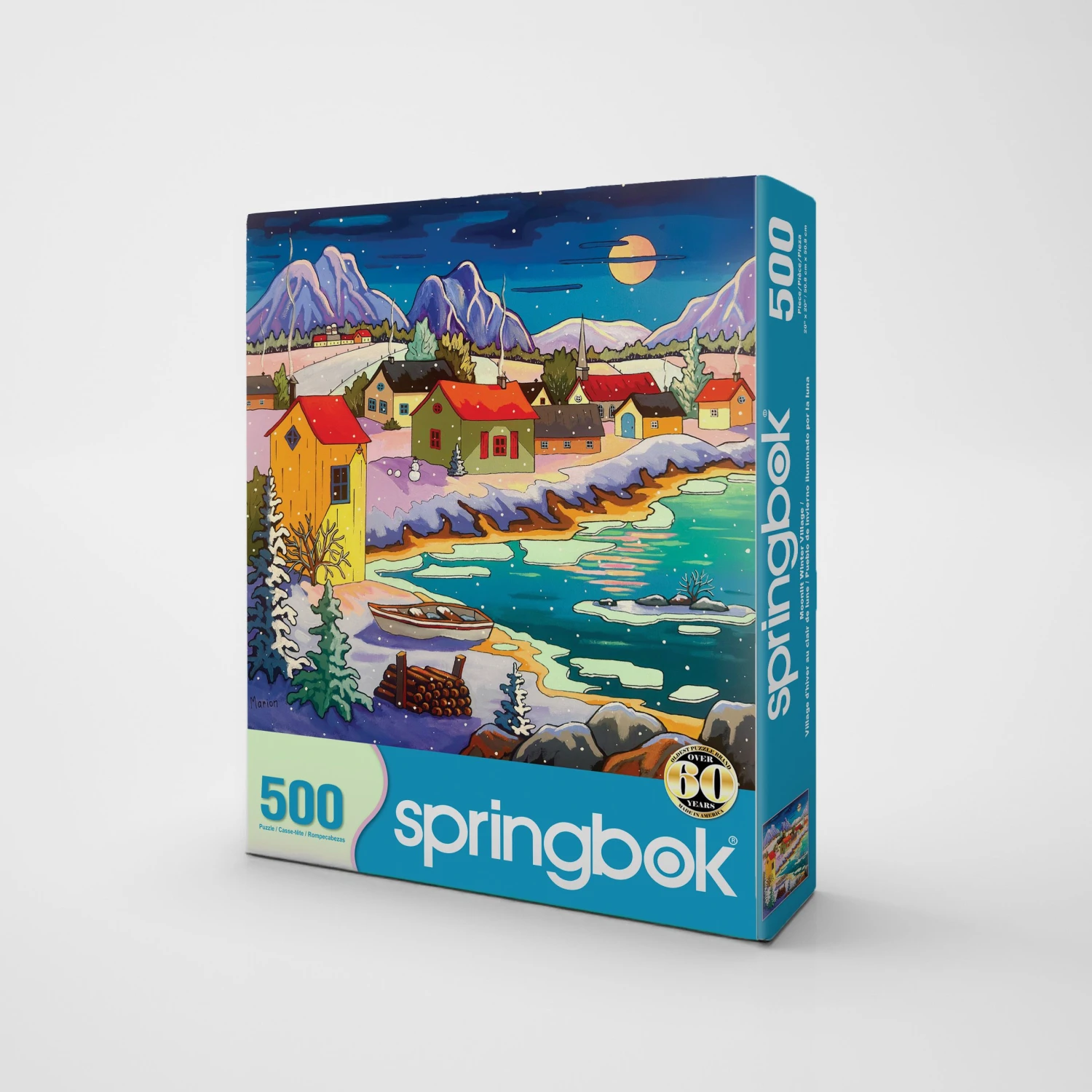 Moonlit Winter Village Landscape