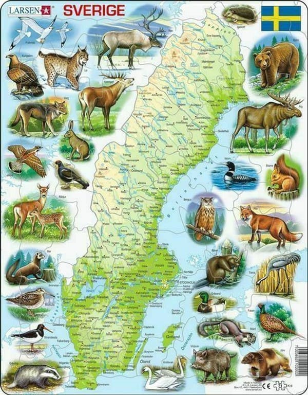 Sweden Map with Animals 71 Piece Children's Jigsaw Puzzle