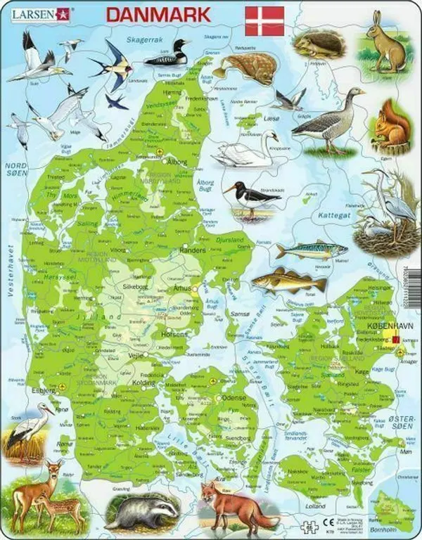 Denmark Map with Animals 66 Piece Children's Jigsaw Puzzle