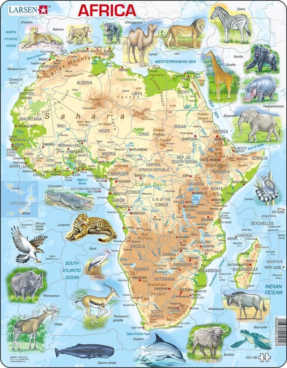 Africa Map with Animals 63 Piece Children's Puzzle