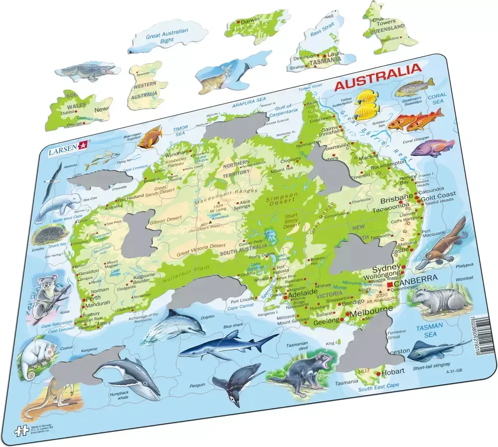 Australia Map with Animals 65 Piece Children's Puzzle