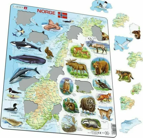 Norway Map with Animals 62 Piece Children's Jigsaw Puzzle
