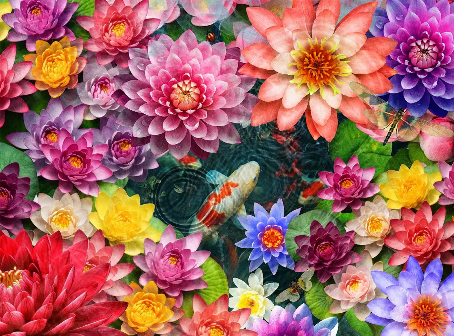 Colorful Koi Pond Flower & Garden